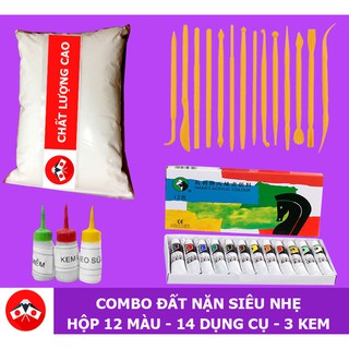Bộ nguyên liệu Đất Sét Nặn Siêu Nhẹ Nhật Bản Có hộp 12 màu, 14 dụng cụ 28 đầu 