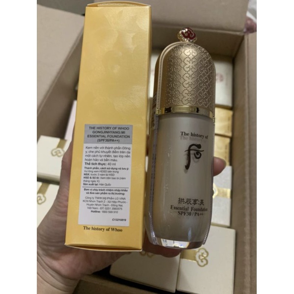 Kem nền che khuyết điểm chống nắng Whoo Gongjinhyang Mi Essential Foundation SPF30/PA++/ Mỹ phẩm OHUI Công ty chính hãng