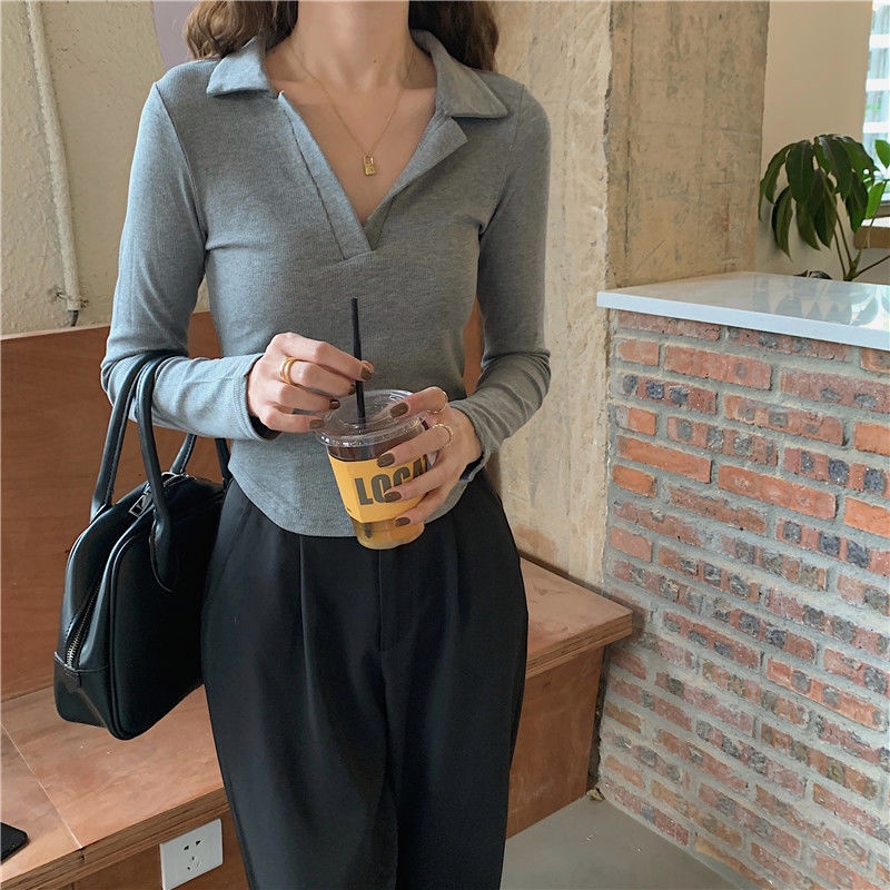 Áo thun tay dài cổ polo kiểu dáng mới cho nữ