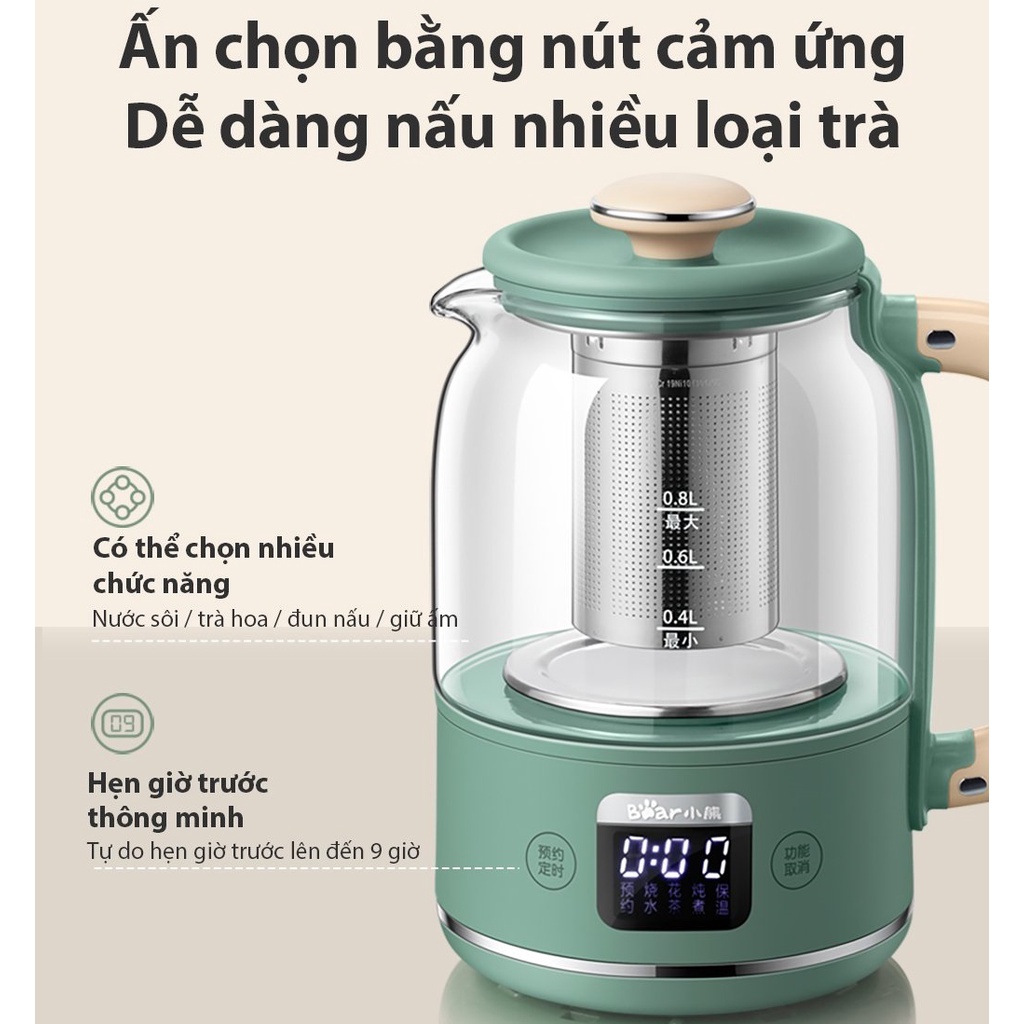 Bình pha trà đa chức năng 800ml Bear YSH-C08T1 - Hàng Chính Hãng