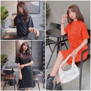 Đầm Nữ Polo Dáng Suông Trơn Đen Cam - Váy Maxi Nữ Cổ Bẻ Cúc Cài Trơn Tay Ngắn