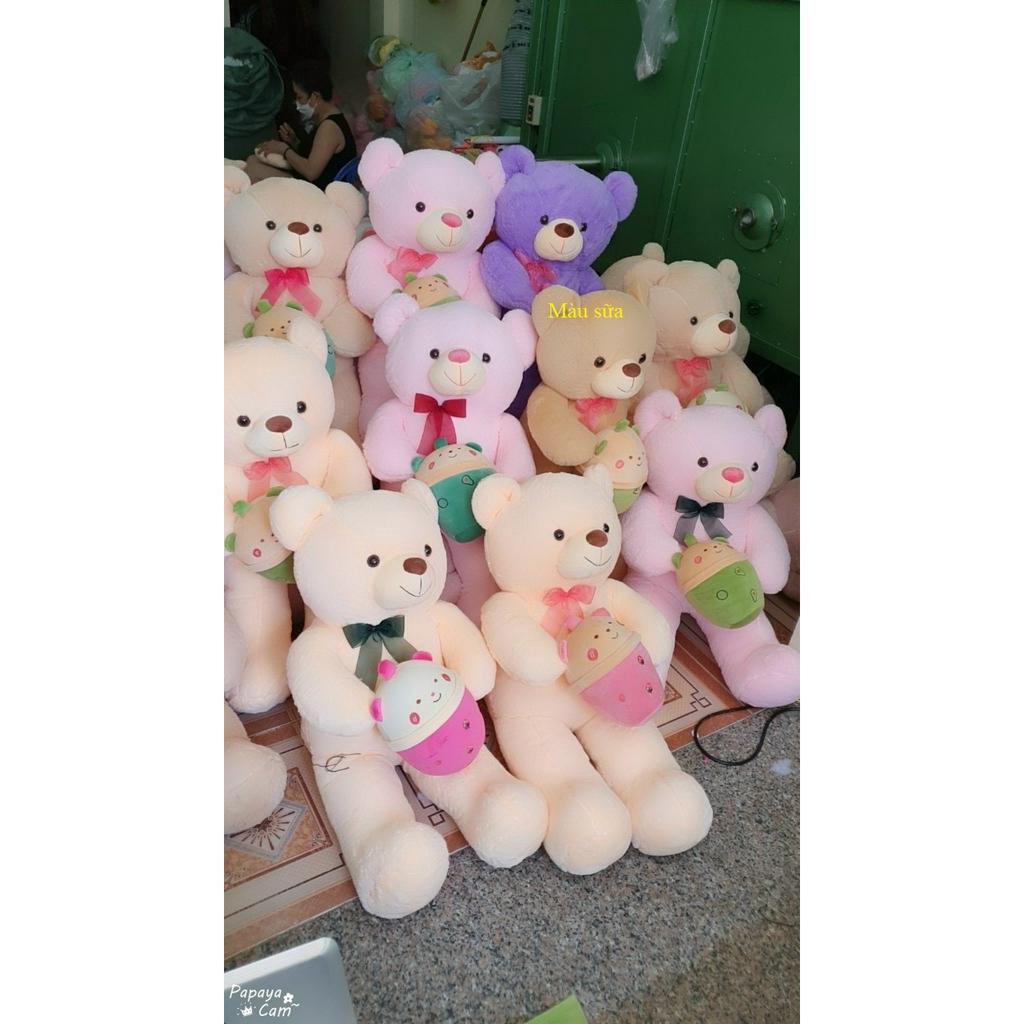 Gấu bông Teddy - Gấu bông teddy ôm ly trà sữa đáng yêu lông thỏ mềm mịn, quà tặng cho người thân, bạn bè.