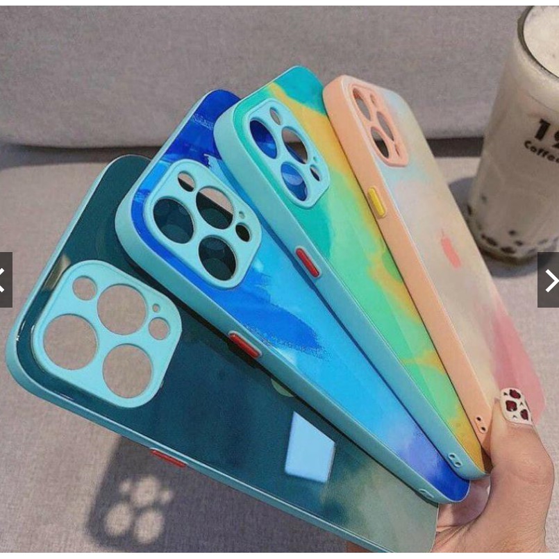 (Từ iPhone 6 đến 12 Pro Max) Ốp lưng kính viền vuông Mặt gương loang màu bảo vệ camera siêu đẹp cực hot 2021