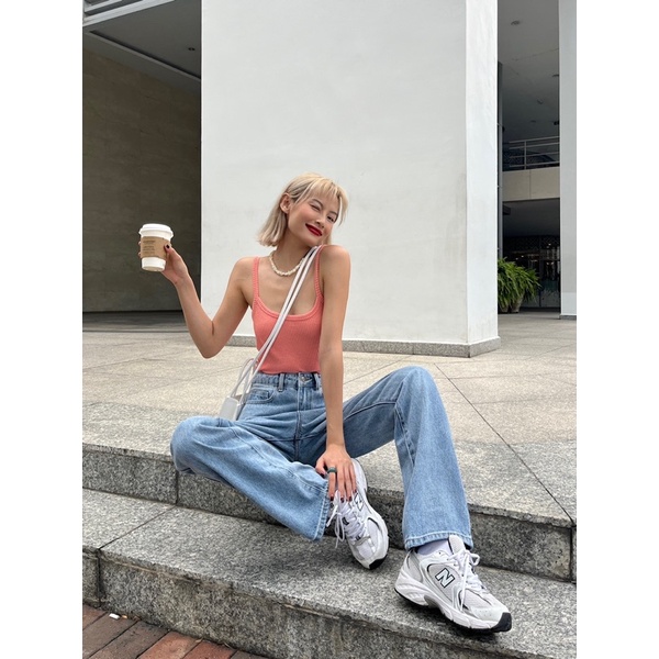 Quần jean ống đứng suông vừa chất cotton co giãn ba màu basic MIEU - JM13