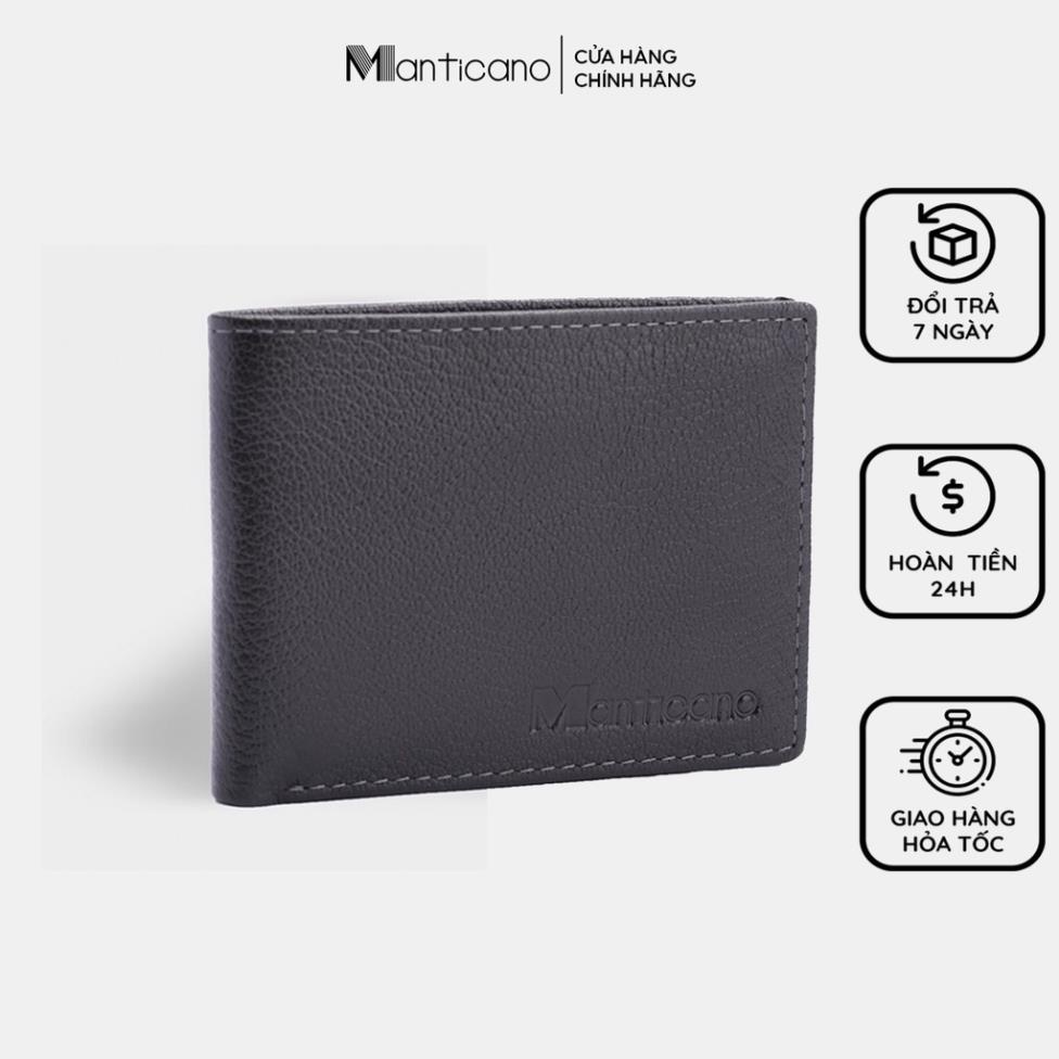 Ví da bò nam cao cấp Manticano da thật dáng Ngang mẫu V4 Sần Đen, Nâu Xịn
