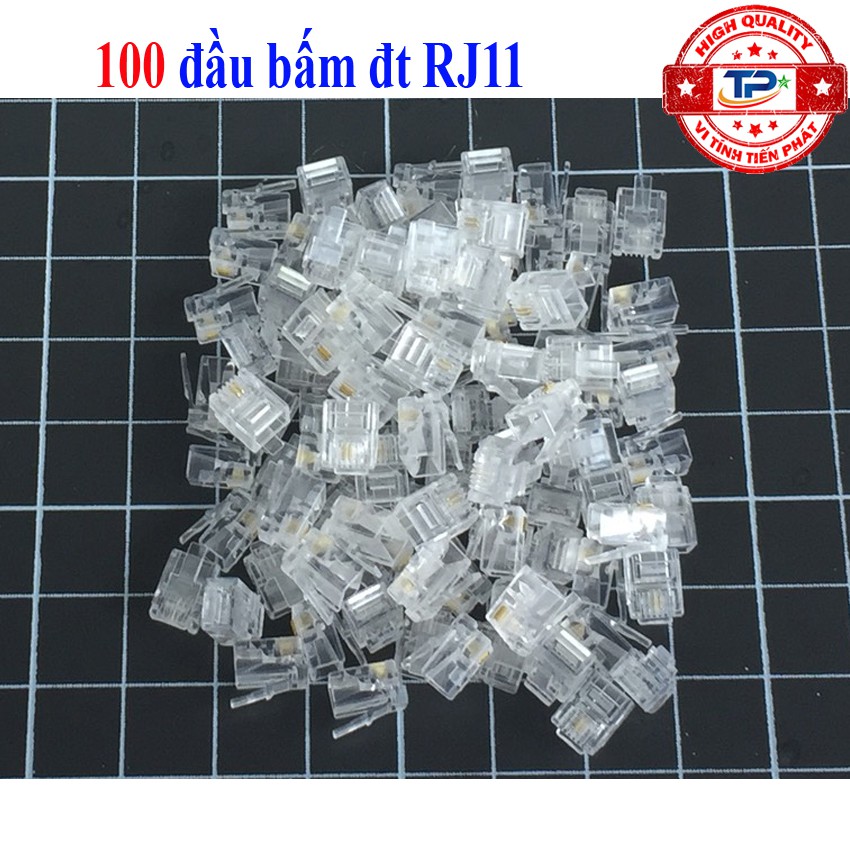 Hộp 100 hạt đầu cáp điện thoại RJ11 nhựa 2 chân ( 2 line tim ) - Dùng hạt bấm cho dây cáp điện thoại bàn