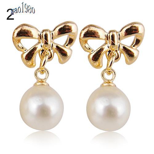 Cặp Bông Tai Trái Tim Nơ Đính Đá Thời Trang Nữ