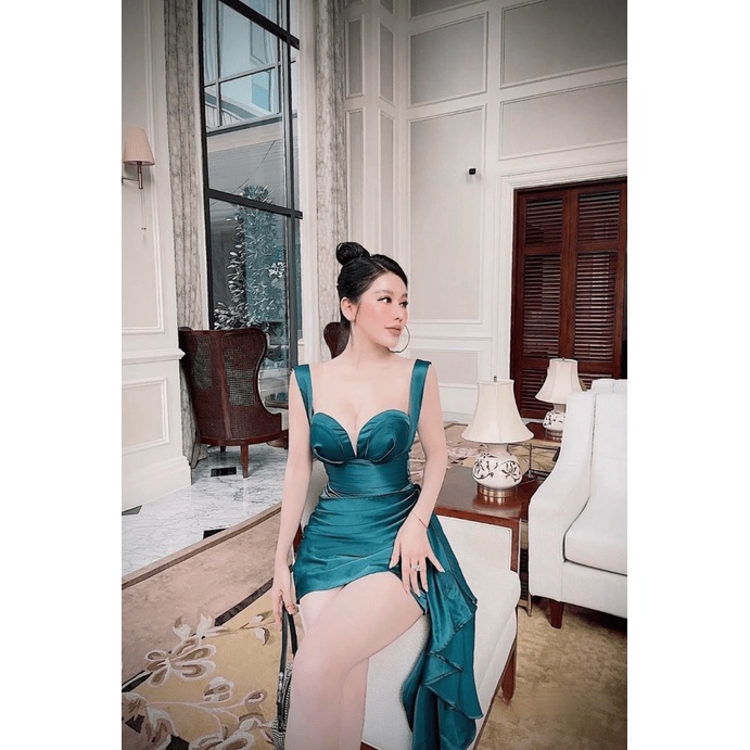 ĐẦM THIẾT KẾ NỮ BODY XẾP TÀ RỚT SANG CHẢNH CỰC HOT PU HHP FASHION