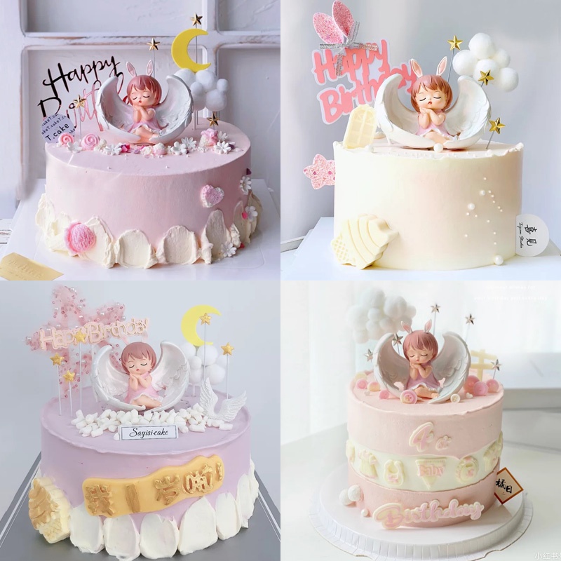 Trang trí bé gái thiên thần có cánh to - váy hồng