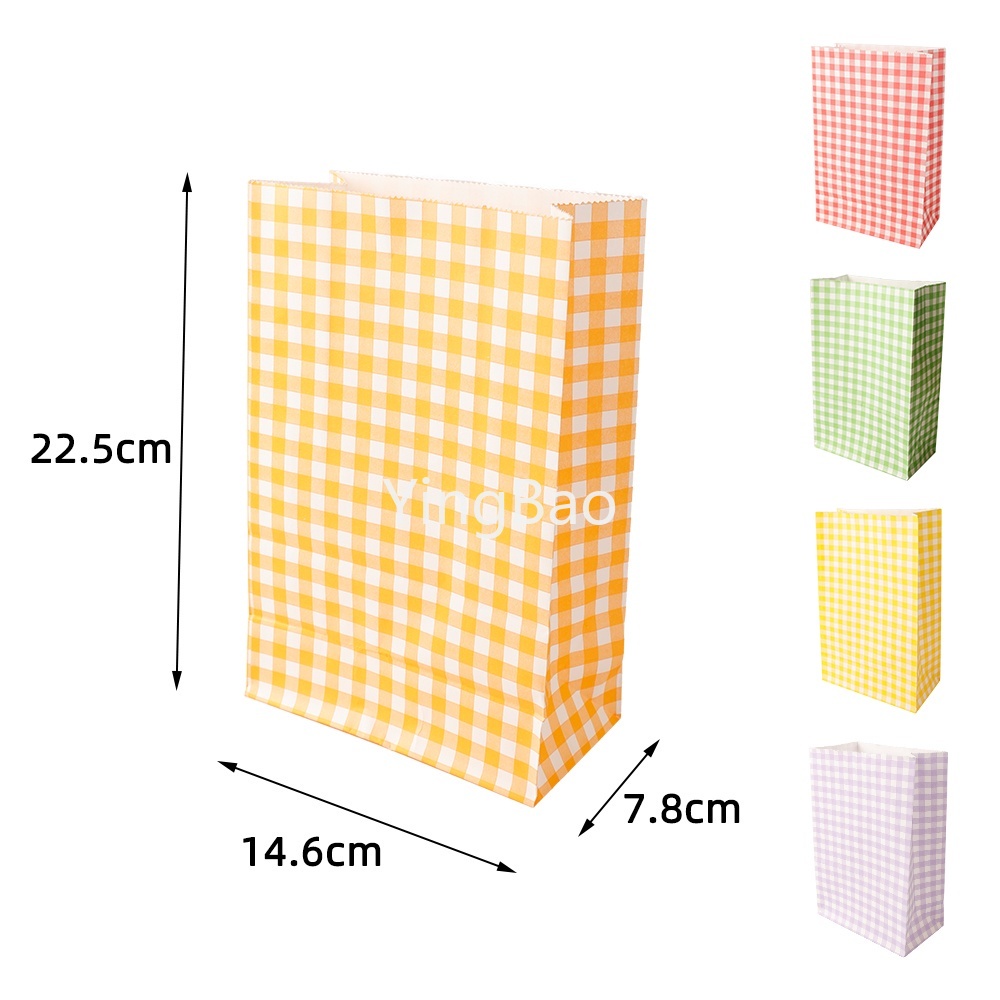 Set 10 Túi Giấy Đựng Bánh Kẹo 23x15x8cm Họa Tiết Sọc Caro Nhiều Màu Trang Trí Giáng Sinh