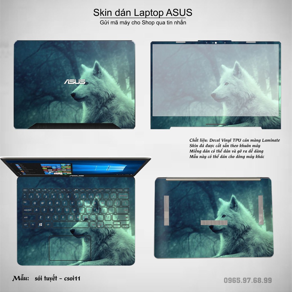 Skin dán Laptop Asus in hình sói tuyết (inbox mã máy cho Shop)