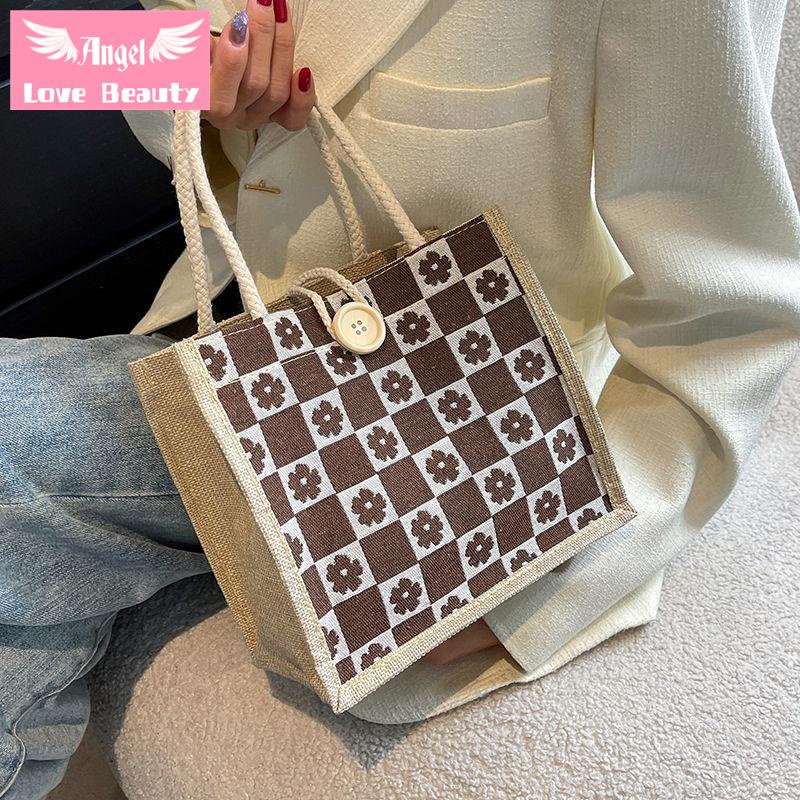 Túi Tote Vải Lanh Cao Cấp Hình Vuông Nhỏ Phong Cách ins Mới 2022 Dùng Đựng Cơm Trưa