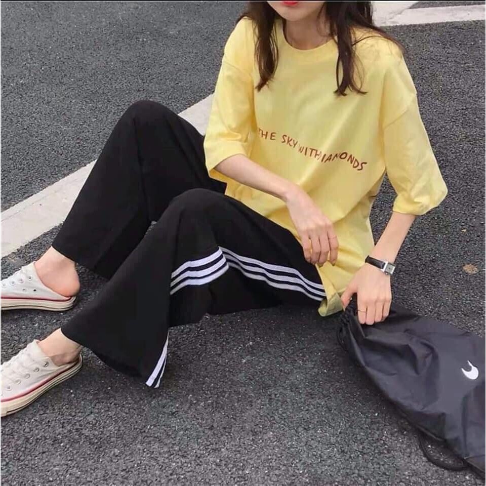 Quần Culottes Thể Thao 3 Sọc - BaoBao.Clothing [FREESHIP] - Quần thê thao nữ màu đen 3 sọc ống suông