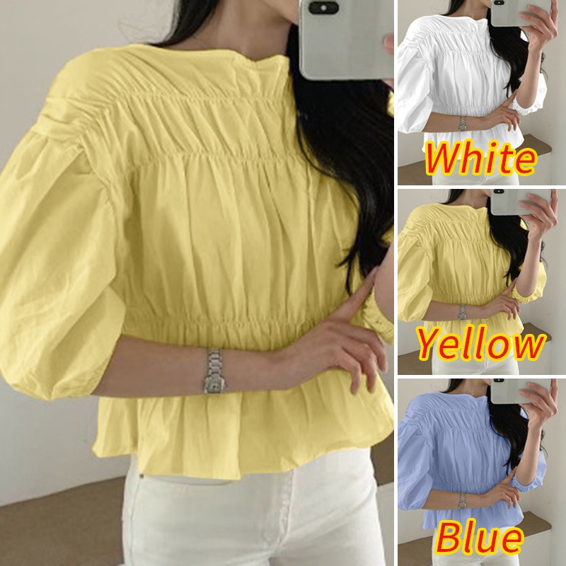 Áo kiểu Zanzea tay lửng cổ tròn phong cách Hàn Quốc cho nữ