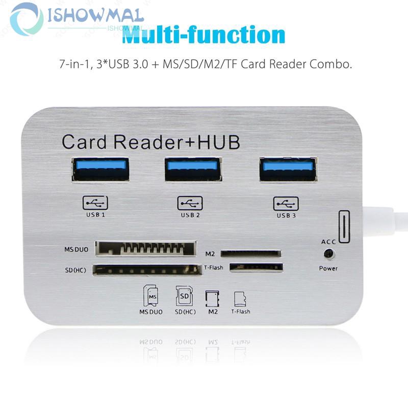 Đầu đọc thẻ nhớ tốc độ cao MS / SD / M2 / TF 3 cổng USB 3.0