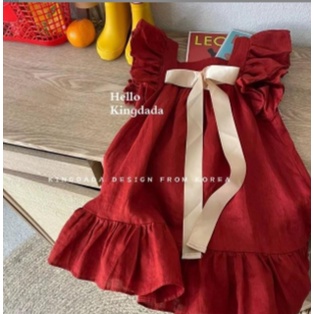 Đầm Công Chúa Thắt Nơ Đỏ Thời Trang Mùa Hè Hàn Quốc Cho Bé Gái