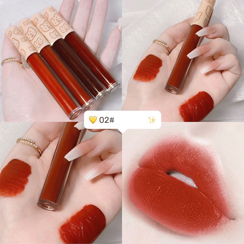 Son Môi 4 Màu Tùy Chọn Lâu Trôi Dưỡng Ẩm Thiết Kế Vỏ Hình Chú Gấu Dễ Thương