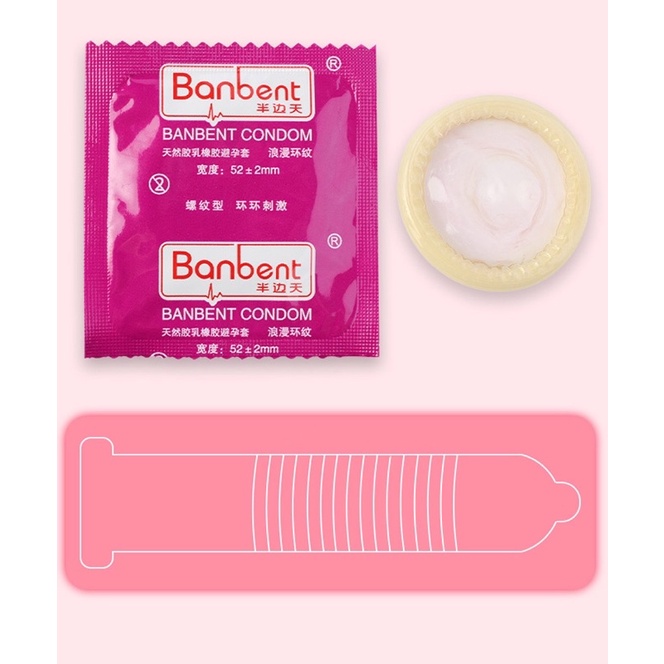 Bao cao su BANBENT Love Ring stimulation 001 gân sóng, nhiều gel, hương hoa, Hộp 12 bcs
