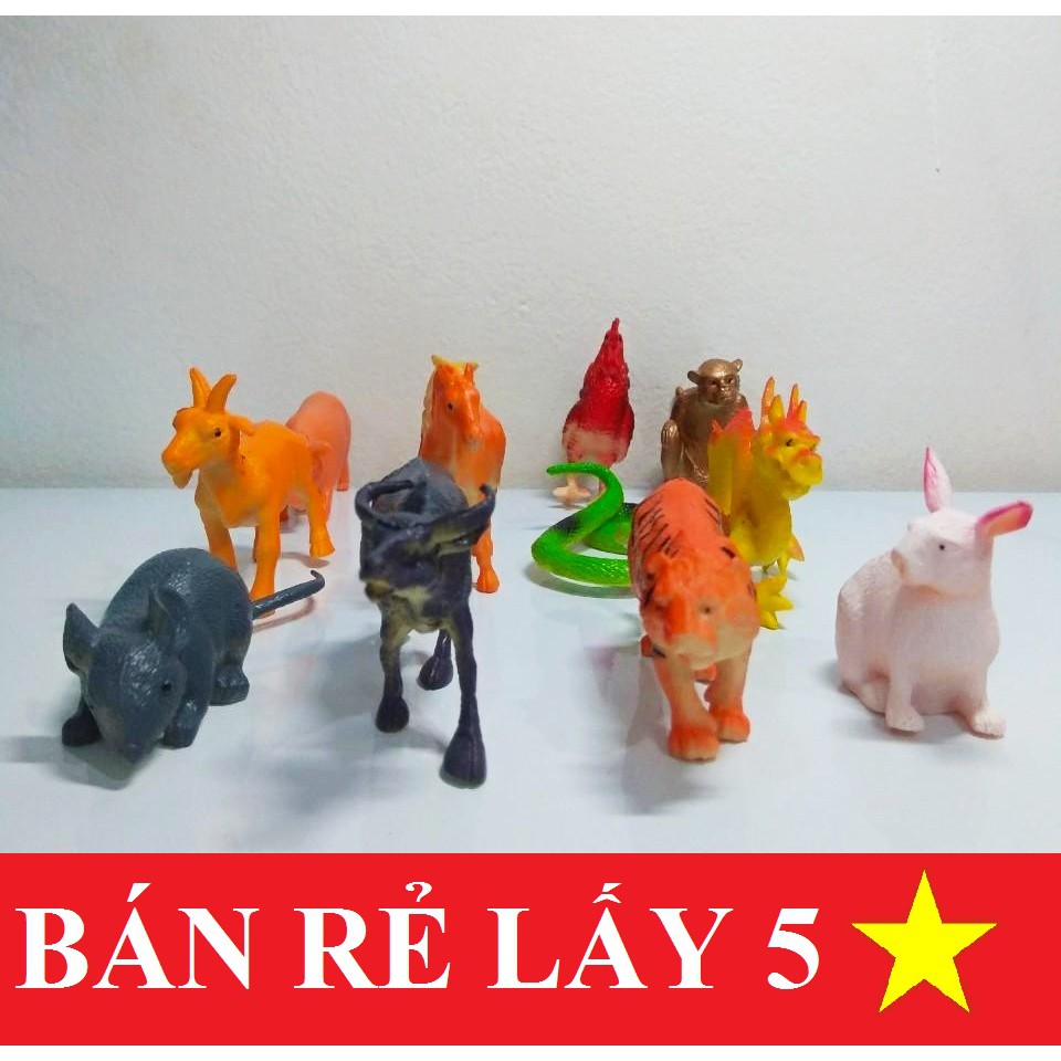 Bộ thú nhựa 12 con giáp. Chất liệu an toàn, bắt mắt cho bé.