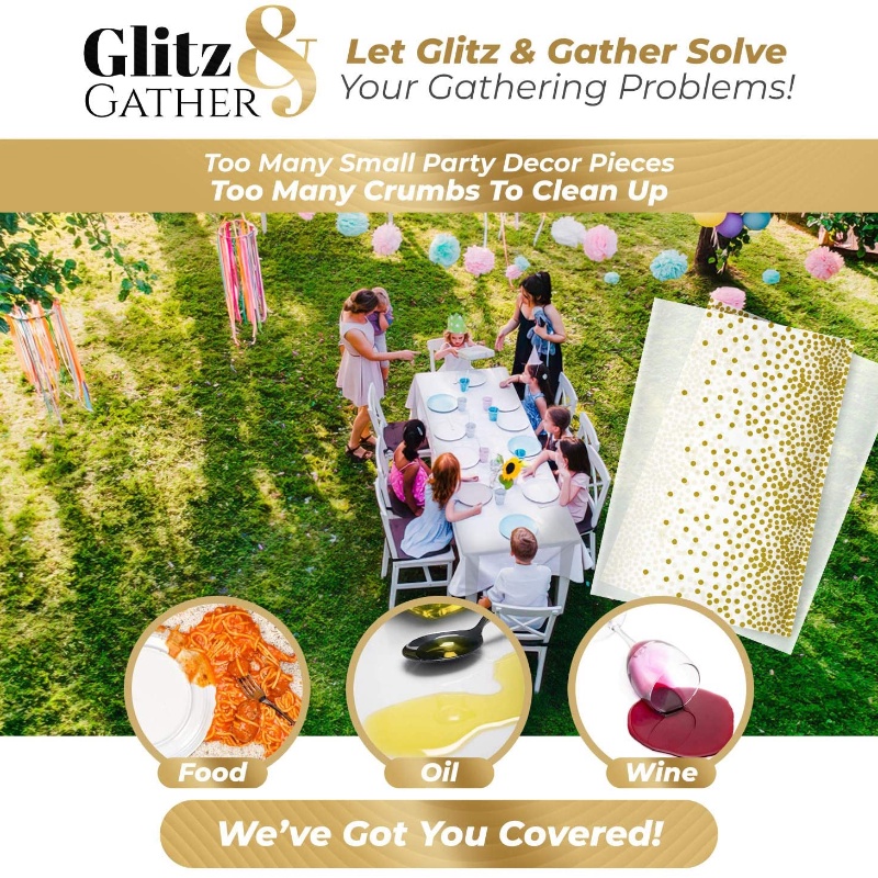 Khăn Trải Bàn Dùng Một Lần Họa Tiết Chấm Bi Màu Vàng Đồng 137*274