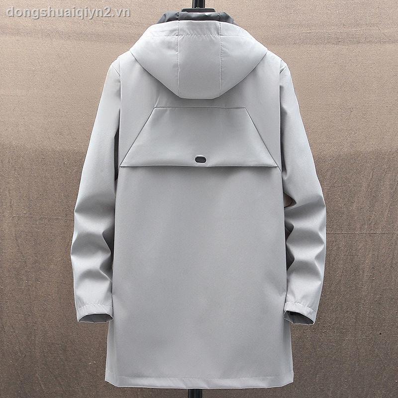 Men s casual windbreaker spring new style Korean trend handsome all-match mid-length hooded spring and autumn jacket