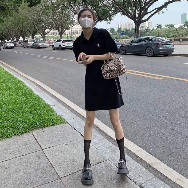 Váy Polo Trơn Dáng Suông Phong Cách Ullzang Cotton 4 Chiều Thoáng Mát,Đầm Basic Cổ Bẻ Dễ Thương