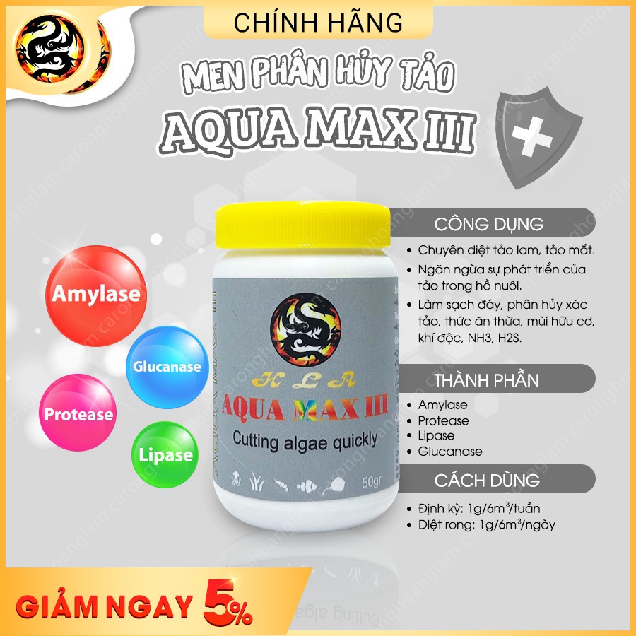 Men Diệt Tảo Aqua Max III 50gr Chuyên Diệt Tảo Nâu Rong Xanh Cho Hồ Cá Rồng, Hồ Cá Koi, Hồ Xi Măng