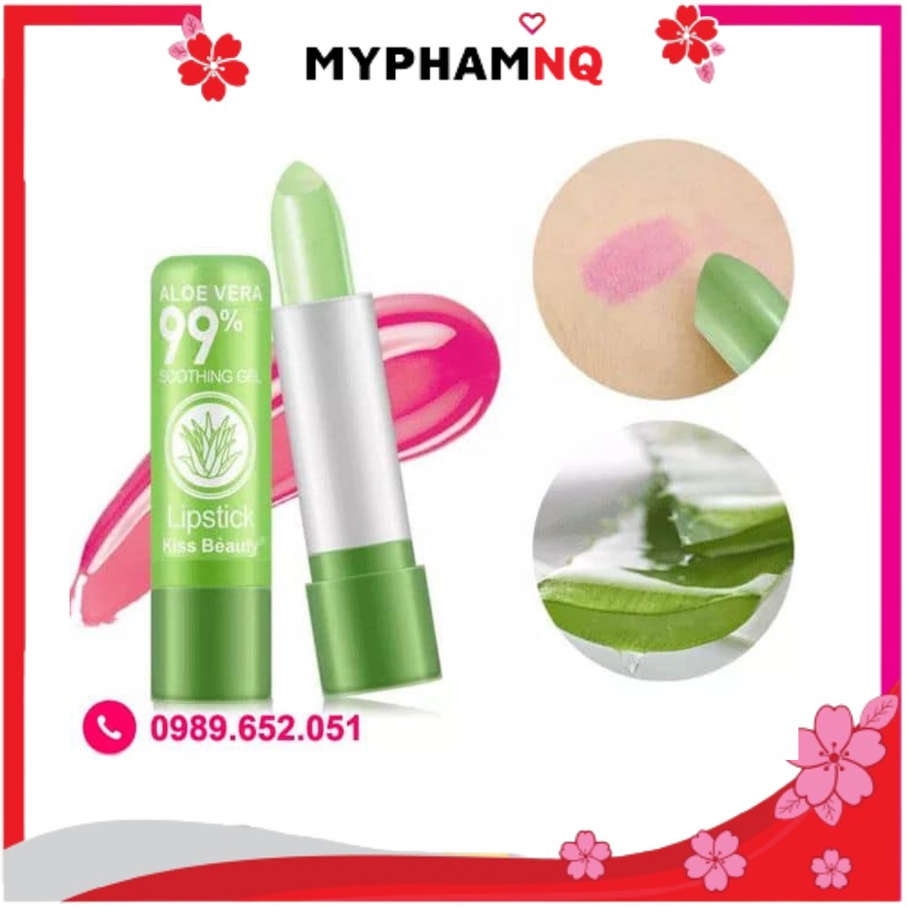 Son Dưỡng Nha Đam Aloe Vera 99% Màu Tự Nhiên Lâu Trôi Có Tính Năng Đổi Màu Môi 3.5g - MyphamNQ