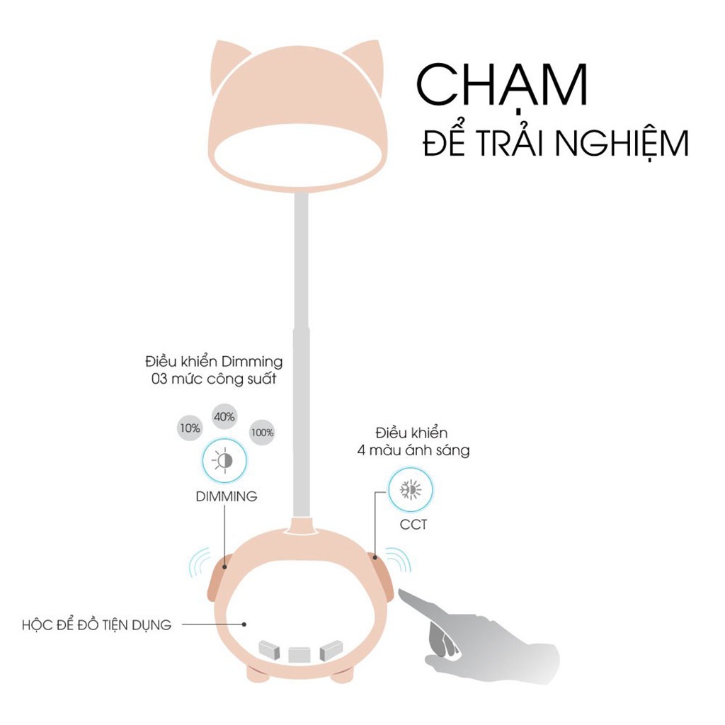 Đèn học để bàn chống cận RẠNG ĐÔNG RD-RL-41 6W , Đèn để bàn cảm ứng 3 chế độ sáng 4 chế độ màu bảo vệ mắt chính hãng