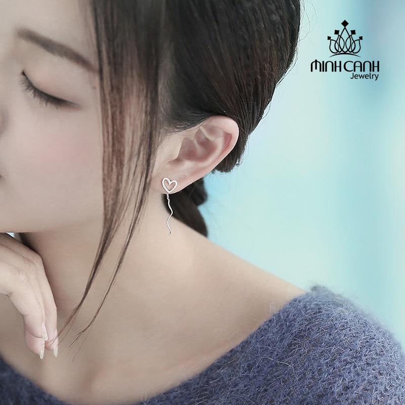 Hoa Tai Bạc Ta Trái Tim Dáng Dài - Minh Canh Jewelry