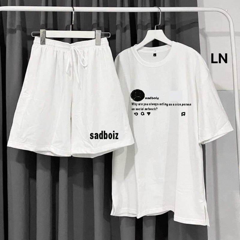 Set ngủ nữ Gấu, Sadboiz Bộ quần short đùi áo form rộng tay lỡ, sooc phông mặc ở nhà Ulzzang Phong cách thể thao