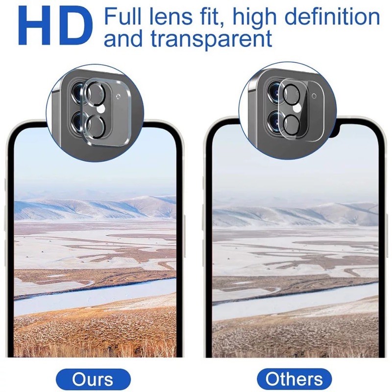 Cường lực Camera for iPhone15Pro Max/14Pro Max / 13/ 13 Pro/ 13 Pro Max/ 12/12 Pro/12 Pro Max/ 12 Mini /11 Pro Max 3D đế Vàng, chống phản chiếu cam