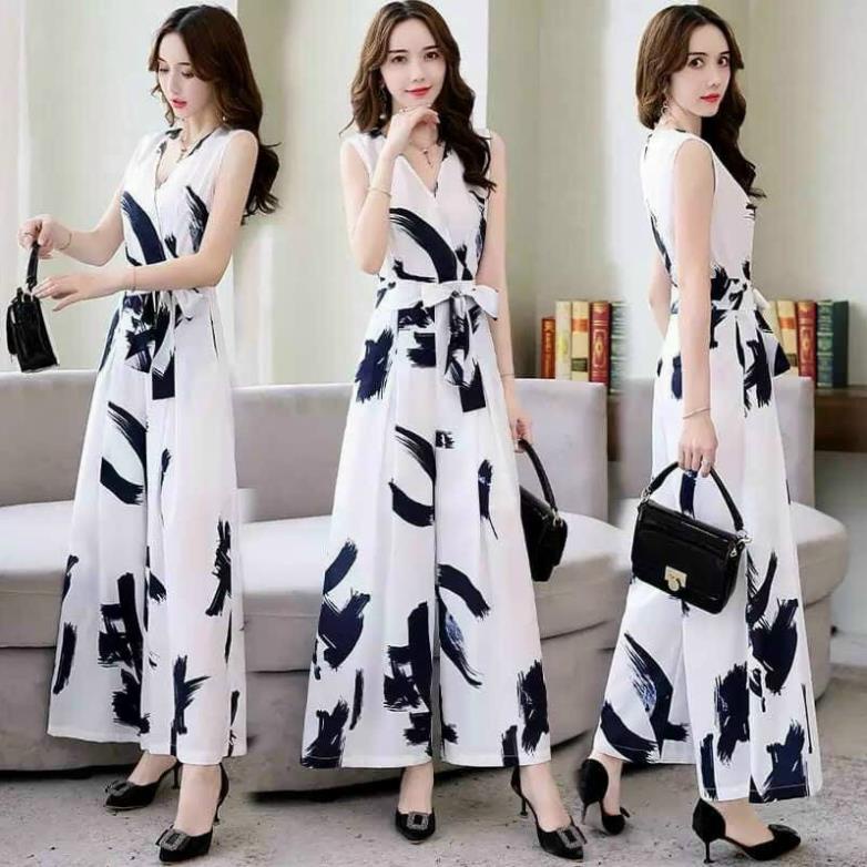 Jum họa tiết cổ chữ V cột nơ eo cực sang chảnh