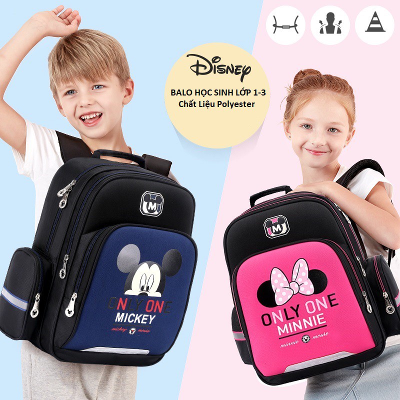 Balo Đi Học Cho Bé Gái Hello Kitty, Mickey, Cặp đi học lớp 1 - 3 chống thấm có phản quang