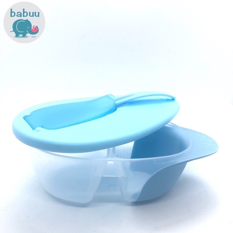 Bát chia ngăn có nắp kèm thìa báo nóng babuu