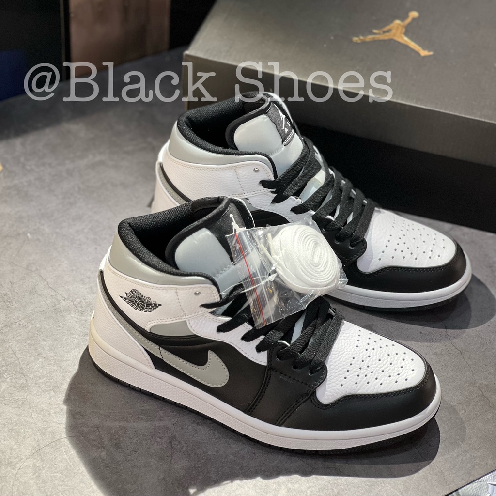 Giày Sneaker Jordan 1 Mid Black Smoke Grey, Jodann Đen Xám Cổ Cao Nam Nữ, Giày Sneaker JD1 Đen Xám Hàng Cao Cấp