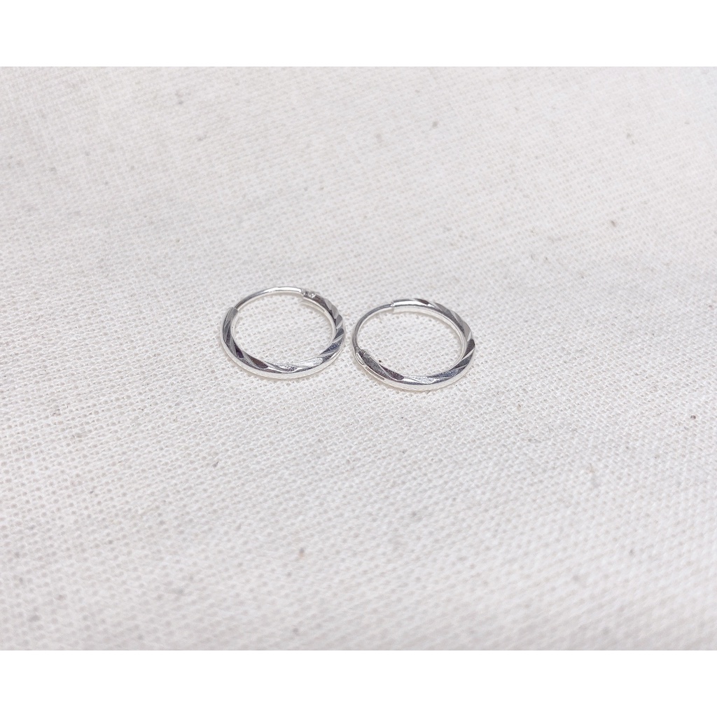 Bông tai bạc tròn phay sáng đường kính 12mm chốt cài chắc chắn TleeJewelry B0373