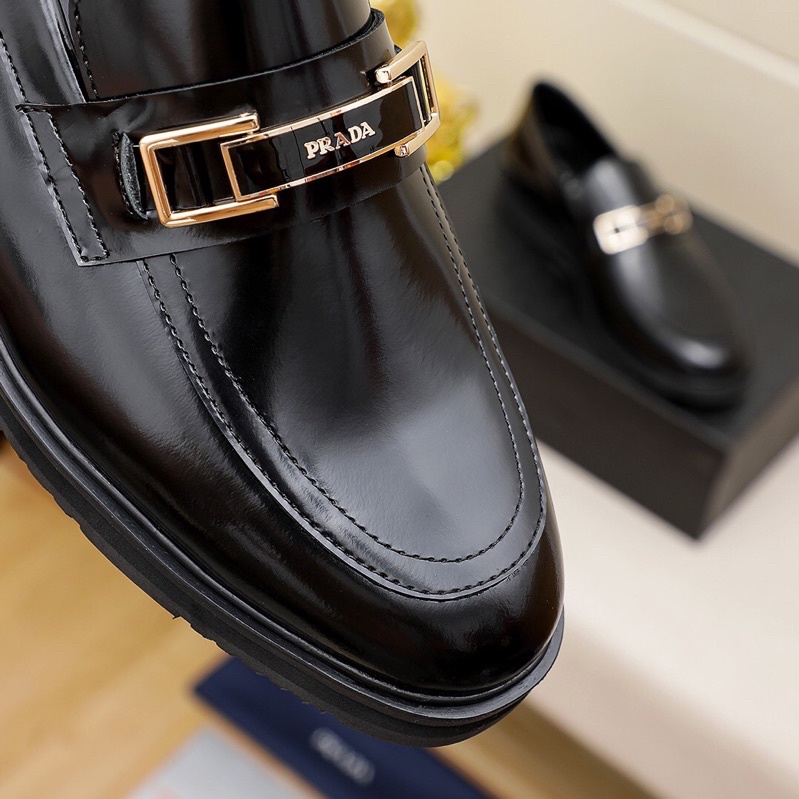 Giày tây cho nam mũi bo tròn chất liệu da thật phủ bóng sang trọng thương hiệu Prada cao cấp
