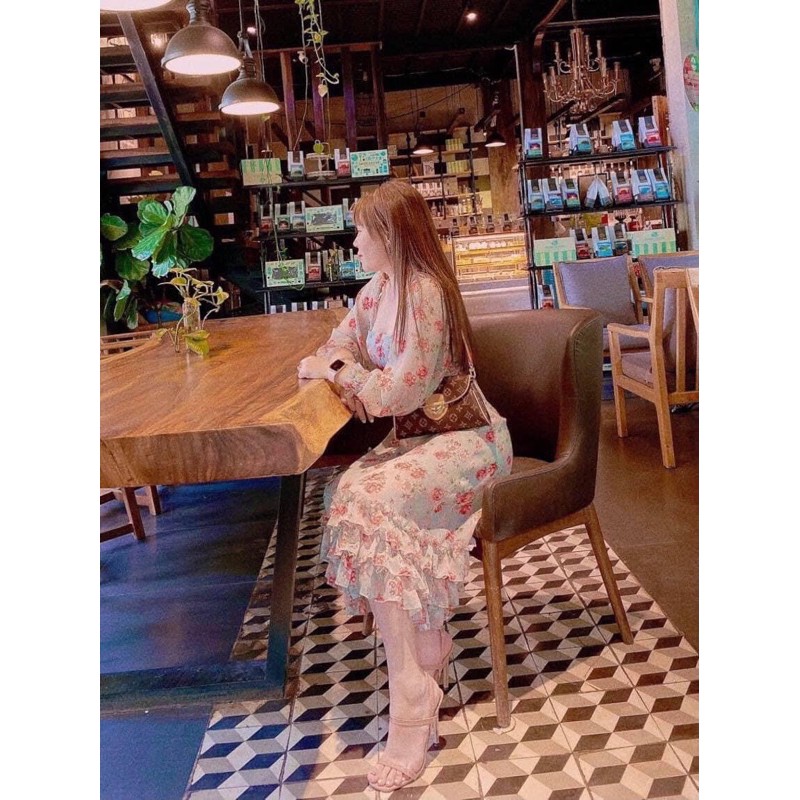 [CH12] Đầm Hoa Tay Dài Phồng Vai Cổ Vuông Đuôi Bèo Tầng - Vải Voan - Dành Cho Nàng Đi Tiệc, Đi Chơi - ẢNH THẬT | BigBuy360 - bigbuy360.vn