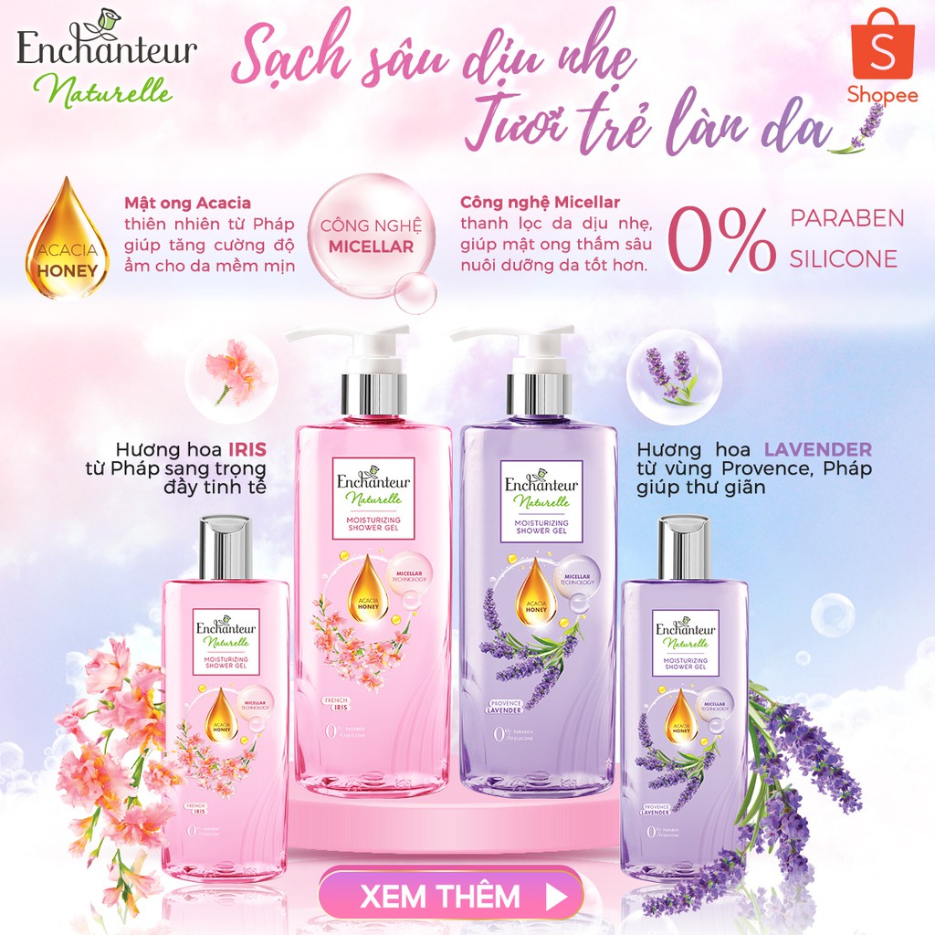 Bộ 2 Sữa tắm dưỡng da thiên nhiên Enchanteur Naturelle hương hoa Iris 510gr/Chai