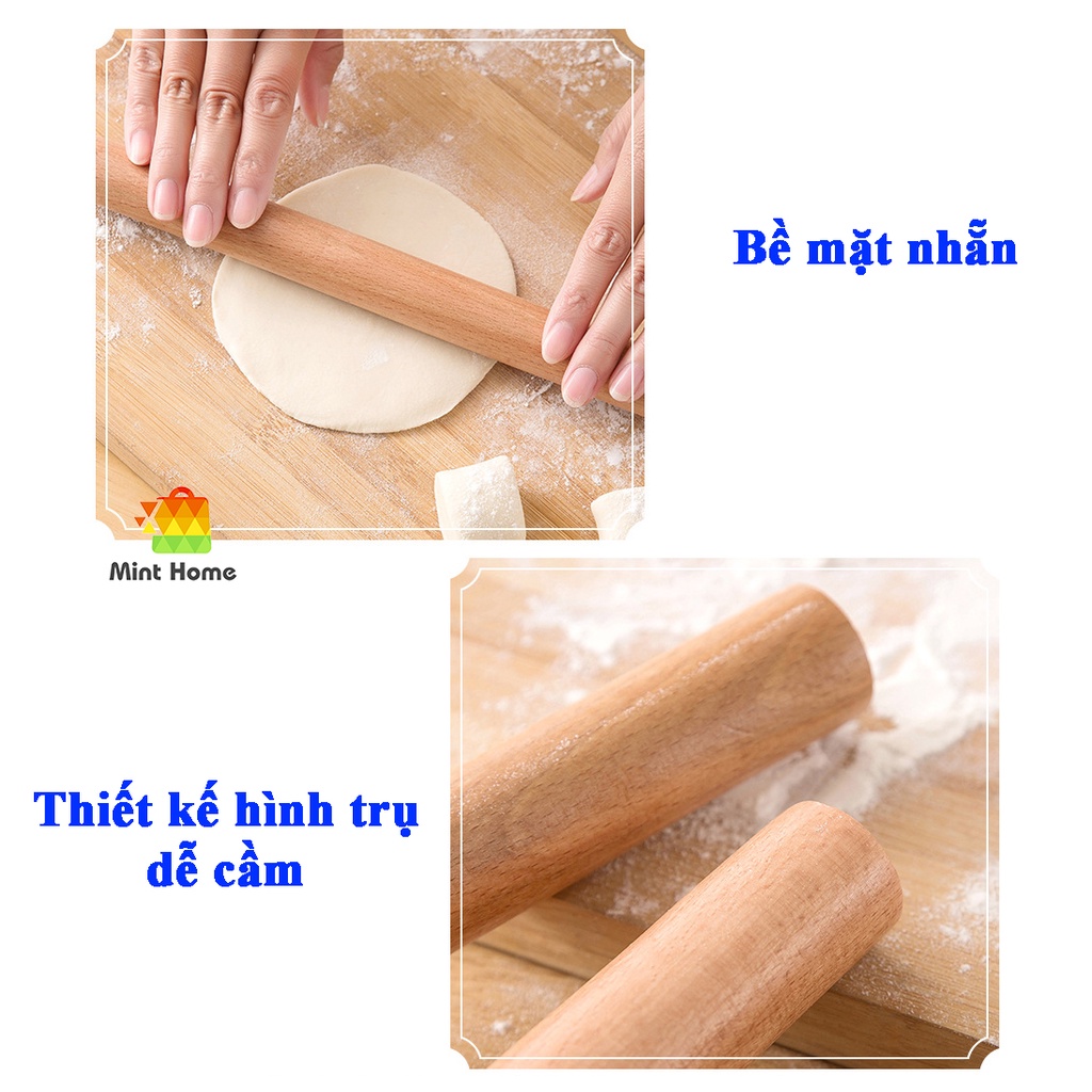 Dụng cụ làm bánh: Cây lăn bột, cán bột bằng gỗ chống dính dạng thanh cho nhà bếp