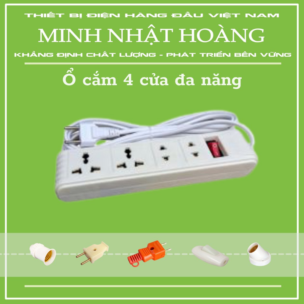 Ổ cắm nối dài 4 lỗ cắm liền dây dài đa năng chịu tải kéo dài dây 3m 5m dây diện màu trắng