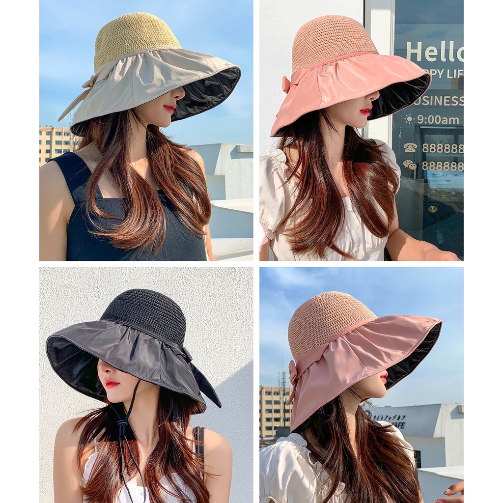 Nón Vành 2 Lớp Chống UV Đan Lưới Kiểu Cói Hot Trend