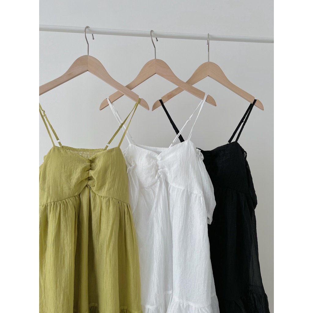 Đầm bánh bèo nữ 2 dây trễ vai cúp ngực tay bồng HBT427, đầm tiểu thư sẵn đệm 2 lớp hàng l1