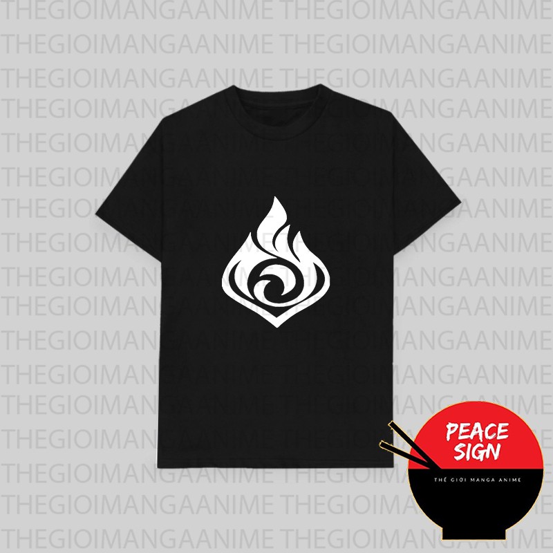 Áo thun phông đen in hình Phù Hiệu Nguyên Tố Genshin Impact game chibi M2