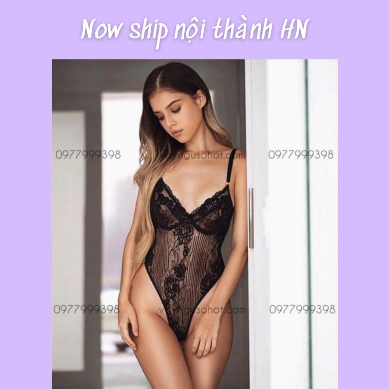 ( clip tự quay + ảnh thật tự chụp ) bodysuit ren đen sọc khoét hông cao sexy