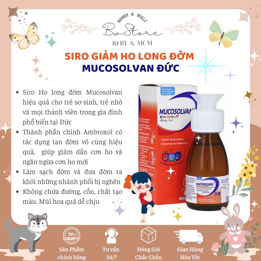 Siro Ho Long Đờm Mucosolvan nội địa Đức cho bé từ 0-12y chai 100ml