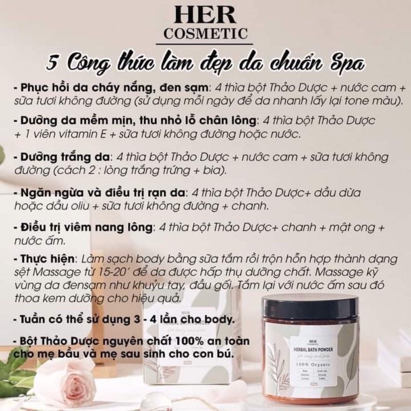 Bột Tắm Trắng Thảo Dược Thiên Nhiên 100% Her Cosmetics