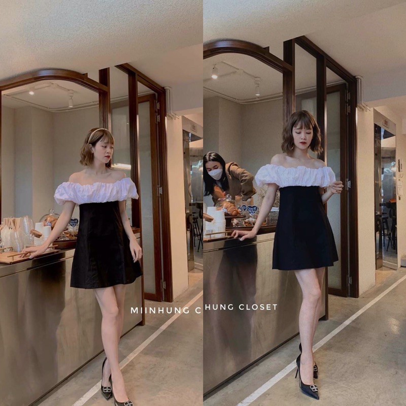 Đầm Nữ Trễ Vai Bèo Ngực Chất Tuyết Mưa , Đầm Nữ Bẹt Vai Đen Phối Trắng Mặc Tiệc Siêu Xinh Có Ảnh Thật Kèm Video | BigBuy360 - bigbuy360.vn