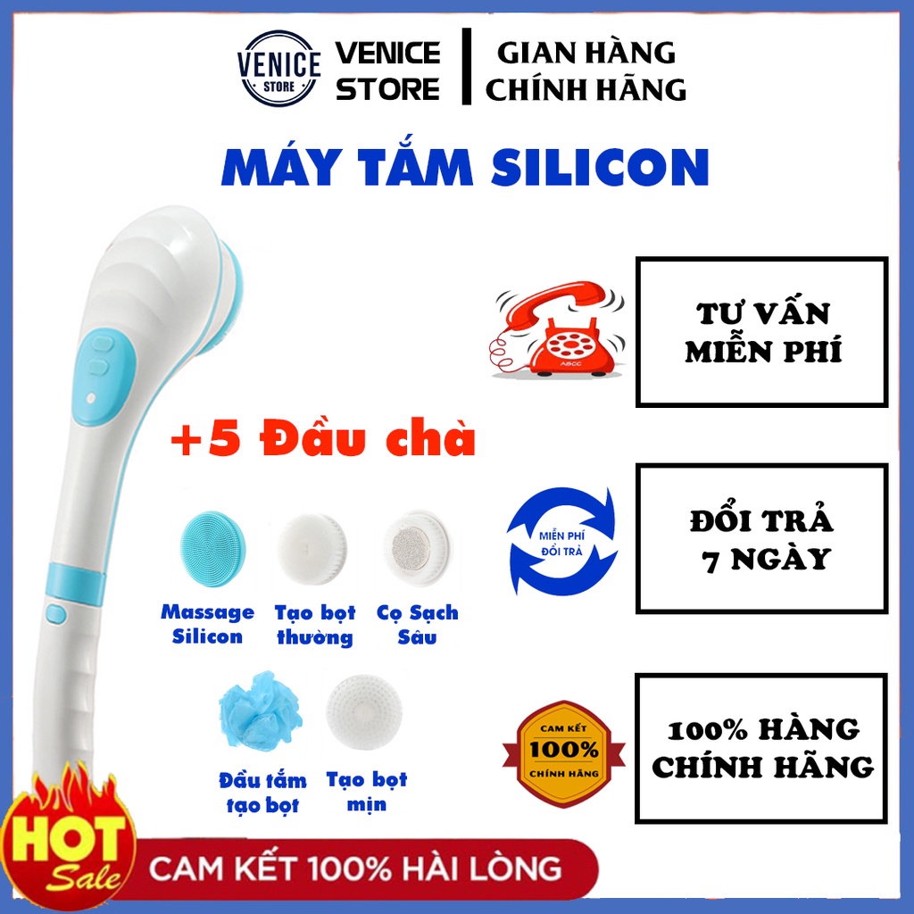 Máy Tắm Silicon, Máy Chà Lưng Cán Dài, Cọ Tắm Kháng Khuẩn - Tẩy Tế Bào Da Chết Body